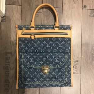 Louis Vuitton blue denim monogram Sac Plat tote